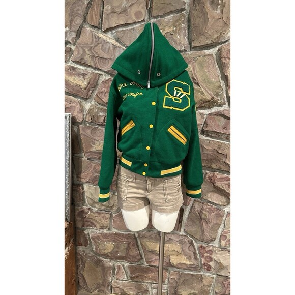 Vintage Authentic SHS South High Letterman Jacket Small Green Gold EUC Women’s - Picture 3 of 16